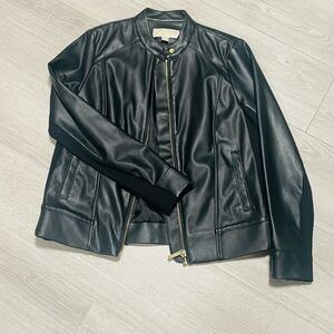 Michael Kors Black Faux Leather Jacket with Gold Zipper